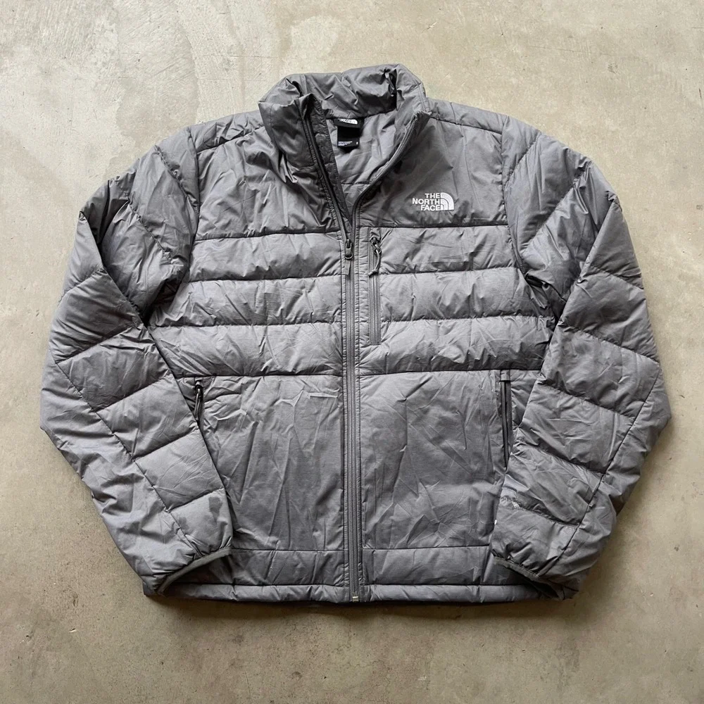 The North Face 550 Down Puffer Jacket Mens Medium Grey Full Zip Flawed
